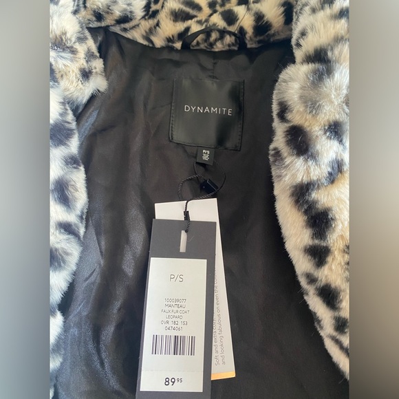 DYNAMITE leopard print fur jacket/coat NEW with tags in S - Picture 4 of 4